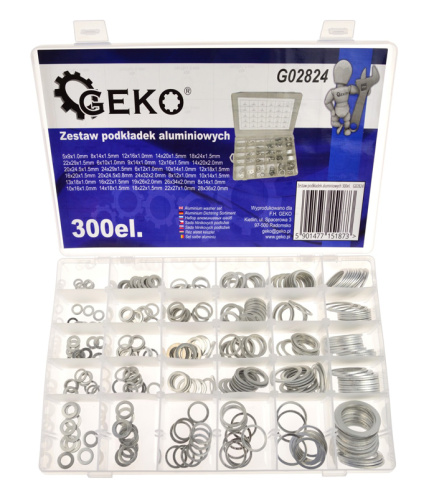 GEKO σετ αλουμινένιες ροδέλες G02824 διάφορα μεγέθη 300τμχ