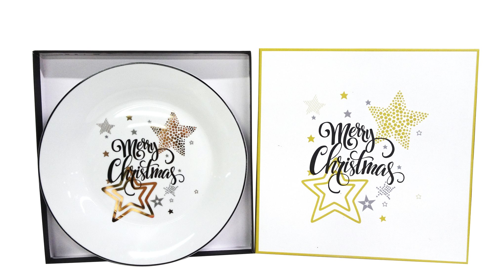 Πιατέλα Λευκή με Μαύρο & Χρυσό Merry Christmas O30,5cm