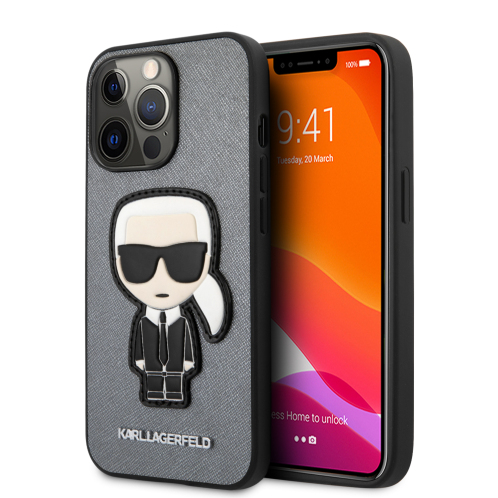 Karl Lagerfeld  Θήκη προστασίας από δερματίνη – iPhone 13 Pro (ασημί – KLHCP13LOKPG)