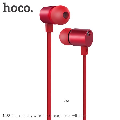 Hands Free Stereo Hoco Full Harmony 3,5mm Μεταλλικό Κόκκινο