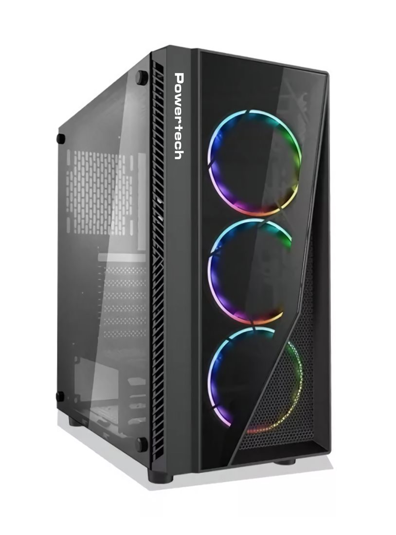 POWERTECH Gaming case PT-743 tempered glass 4x 120mm fans (3x RGB)