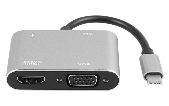 POWERTECH USB-C docking station PTH-084 HDMI/VGA/USB/USB-C PD γκρι
