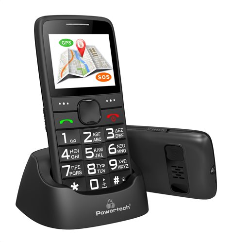POWERTECH Κινητό Τηλέφωνο Sentry GPS SOS Call Dual Sim με φακό μαύρο