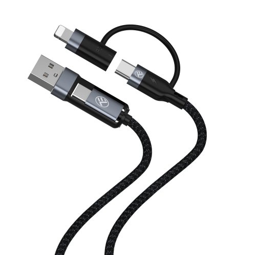 Καλώδιο φόρτισης Tellur Data Cable 4-in-1 USB/USB-C σε USB-C/Lightning - 1 μέτρο σε μαύρο χρώμα