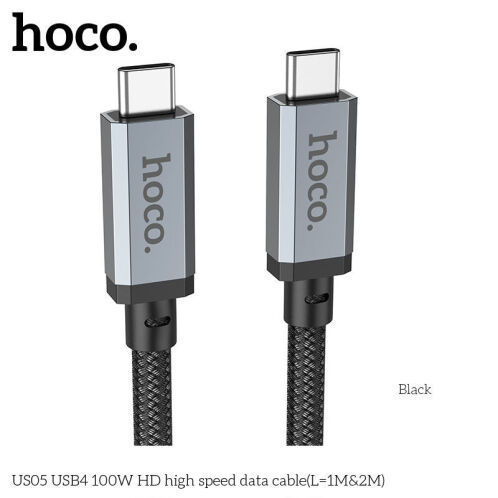 Hoco US05 Braided USB 2.0 Cable USB-C male - USB-C male 100W Μαύρο 1m