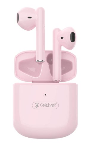 CELEBRAT earphones με θήκη φόρτισης W16 True Wireless ροζ
