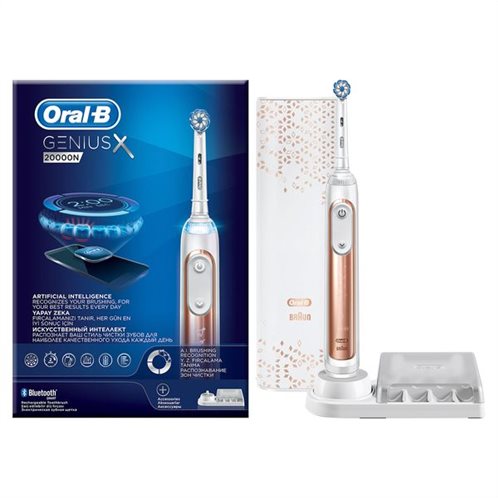 Oral-B Hλεκτρική Οδοντόβουρτσα Επαναφορτιζόμενη με Αισθητήρα Πίεσης Genius X 20000N Η AI Rose Gold 6 Προγράμματα, SmartRing και Θήκη Ταξιδιού