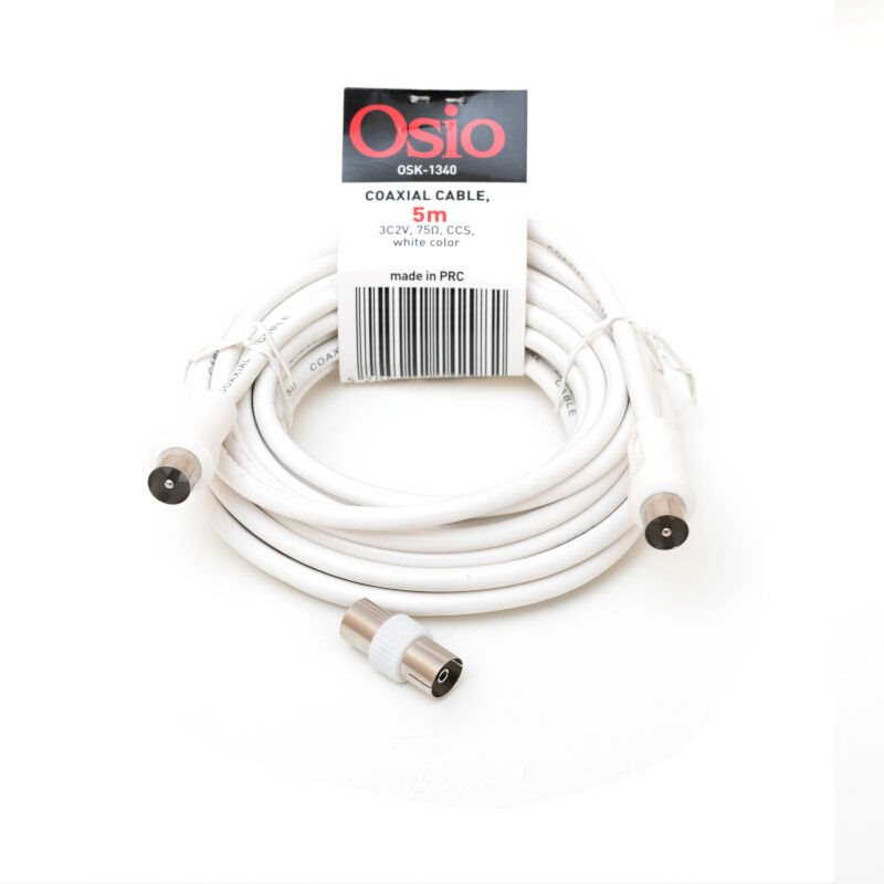 Osio OSK-1340 Ομοαξονικό Καλώδιο Κεραίας Αρσενικό Σε Αρσενικό Με Θηλυκό Αντάπτορα 5m 75Ω