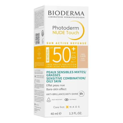 Bioderma Photoderm Nude Touch Αντηλιακή Κρέμα Προσώπου SPF50+ με Χρώμα Very Light 40ml