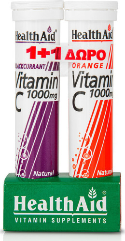 Health Aid Vitamin C Blackcurrant + Vitamin C Orange Βιταμίνη για Ενέργεια & Ανοσοποιητικό 1000mg Πορτοκάλι 40 αναβράζοντα δισκία