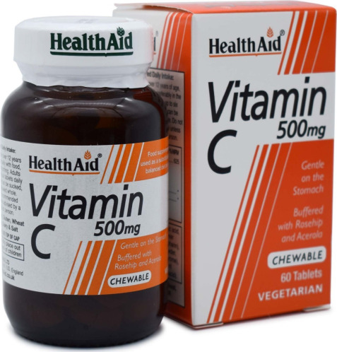 Health Aid Vitamin C Βιταμίνη για Ενέργεια & το Ανοσοποιητικό 500mg Πορτοκάλι 60 μασώμενες ταμπλέτες