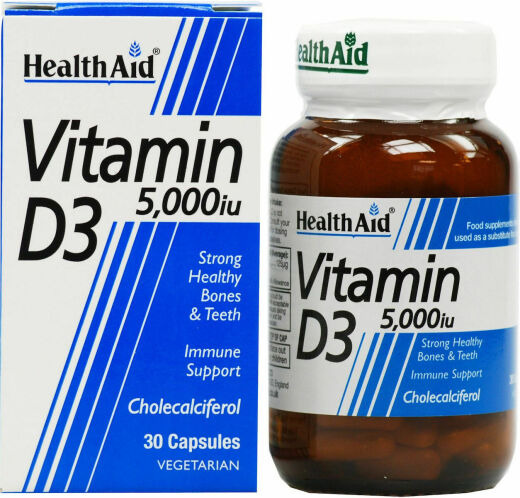 Health Aid Vitamin D3 Βιταμίνη για Ανοσοποιητικό 5000 IU 30 φυτικές κάψουλες