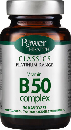 Power Health Platinum Range Vitamin B50 Complex Βιταμίνη για τα Μαλλιά & τo Δέρμα 30 κάψουλες
