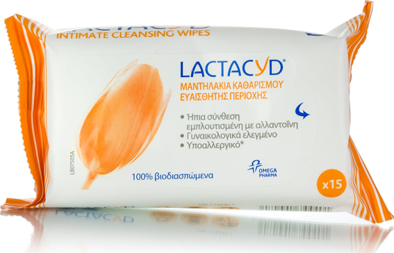 Lactacyd Intimate Υγρα Μαντηλάκια Καθαρισμού Ευαίσθητης Περιοχής 15 Τεμάχια