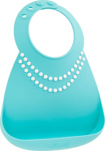 Make my Day Αδιάβροχη Σαλιάρα Σιλικόνης με Κουμπί Tiffany Blue Pearls με Τσέπη για 6 m+