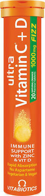 Vitabiotics Ultra Vitamin C+D Βιταμίνη για Ανοσοποιητικό Πορτοκάλι 20 αναβράζοντα δισκία 1000mg