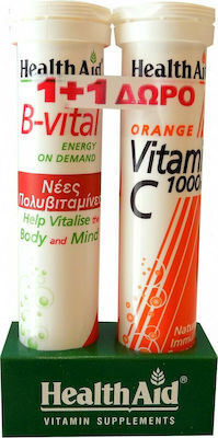 Health Aid B-Vital & Vitamin C Βιταμίνη για Ενέργεια & Ανοσοποιητικό 1000mg Πορτοκάλι 40 αναβράζοντα δισκία