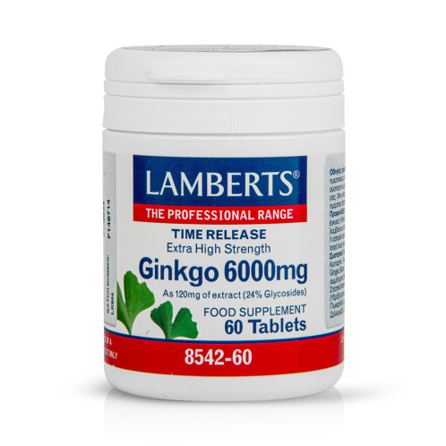 Lamberts Ginkgo Biloba Extract Συμπλήρωμα Διατροφής για την Καλή Λειτουργία του Κυκλοφορικού & της Μνήμης 6000mg, 60tabs