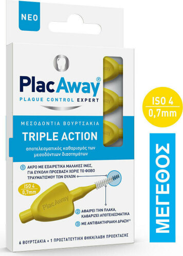 PlacAway Triple Action Μεσοδόντια Βουρτσάκια 0.7mm Κίτρινα 6τμχ