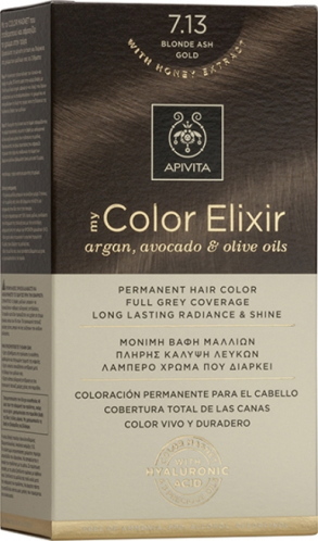 Apivita My Color Elixir 7.13 Blonde Ash Gold | Μόνιμη Βαφή Μαλλιών 7.13 Ξανθό Σαντρέ Μελί