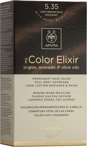 Apivita My Color Elixir Μόνιμη Βαφή Μαλλιών No 5.35 Καστανό Ανοιχτό Μελί Μαονί 1 τεμάχιο