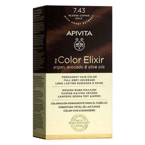 Apivita My Color Elixir Βαφή Μαλλιών 7.43 Ξανθό Xάλκινο Mελί 1 τεμάχιο