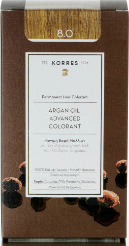 Korres Argan Oil Advanced Colorant 8.0 - Βαφή Μαλλιών Ξανθό Ανοιχτό