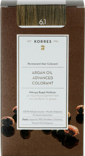 Korres Argan Oil Advanced Colorant 6.1 - Βαφή Μαλλιών Ξανθό Σκούρο Σαντρέ