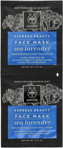 Apivita Express Beauty Μάσκα Προσώπου με Θαλάσσια Λεβάντα για Ενυδάτωση & Anti-Pollution Δράση 2x8ml