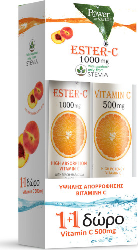 Power Of Nature 20 Δισκία Ester C 1000mg & 20 Δισκία Vitamin C 500mg Βιταμίνη για Ενέργεια & Ανοσοποιητικό