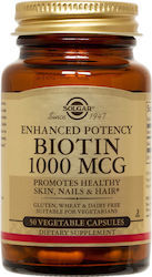 Solgar Enchanced Potency Biotin Βιταμίνη για τα Μαλλιά, τo Δέρμα & τα Νύχια 1000mcg 50 φυτικές κάψουλες
