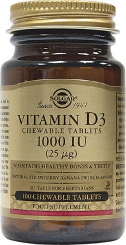 Solgar Vitamin D3 Βιταμίνη για Ανοσοποιητικό 1000iu 100 μασώμενες ταμπλέτες